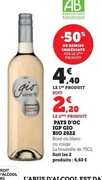 U Express LE 2ÈME PRODUIT PAYS D'OC IGP GIO offre