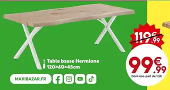 Maxi Bazar Table basse Hermione 120*60*45cm offre