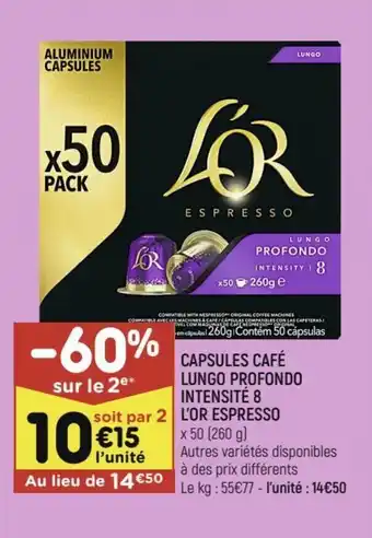 Leader Price CAPSULES CAFÉ LUNGO PROFONDO INTENSITÉ 8 offre