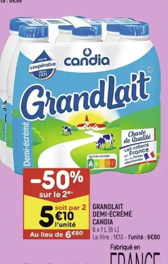 Leader Price GRANDLAIT DEMI-ÉCRÉMÉ CANDIA offre
