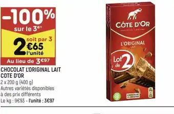 Leader Price CHOCOLAT L'ORIGINAL LAIT COTE D'OR offre