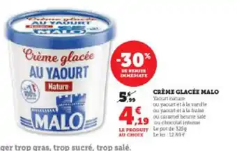 Super U Crème glacée 30% offre
