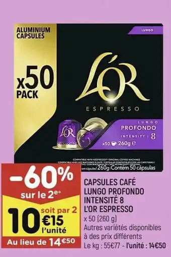 Leader Price Capsules café lungo profondo intensité 8 l'or espresso offre