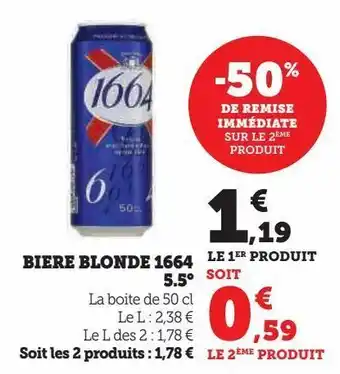 Super U Biere blonde 1664 5.5° offre