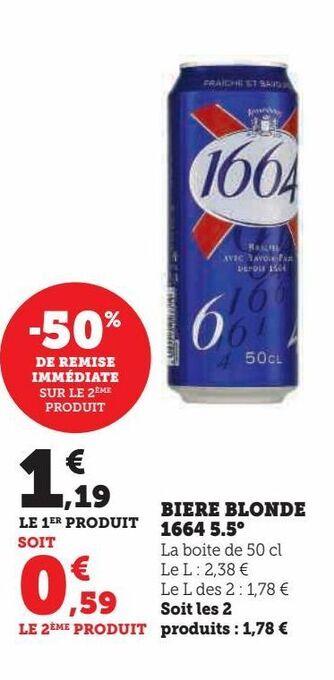 U Express Biere blonde 1664 5.5° offre