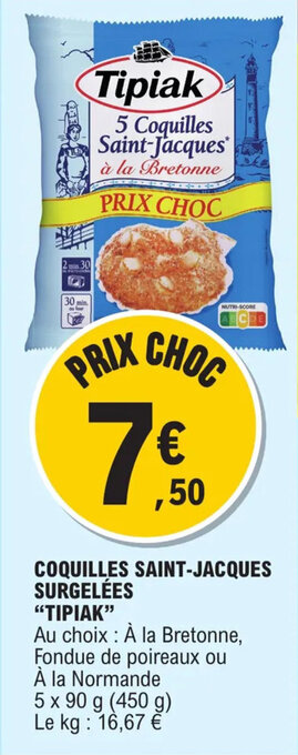 E.Leclerc COQUILLES SAINT-JACQUES SURGELÉES "TIPIAK" offre