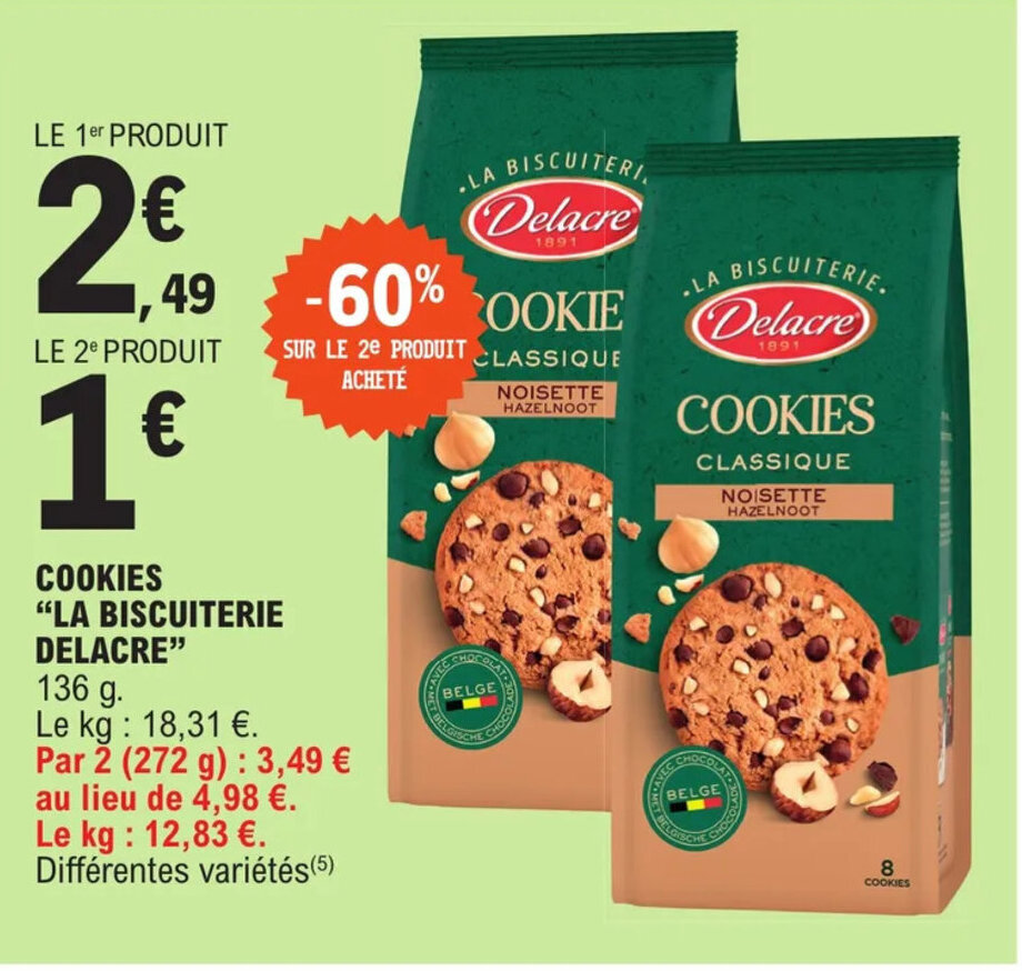 Promo COOKIES "LA BISCUITERIE DELACRE" chez E.Leclerc