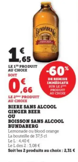 Super U BIERE SANS ALCOOL GINGER BEER OU BOISSON SANS ALCOOL BUNDABERG offre
