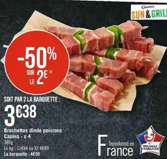 Casino Supermarchés Brochettes dinde poivrons Casino - x 4 offre
