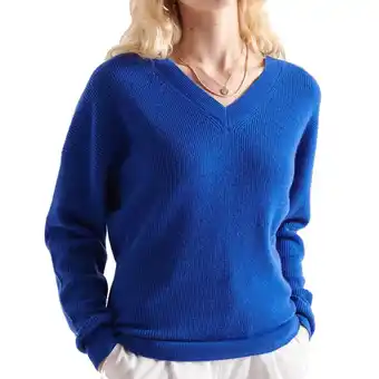 Decathlon Pull bleu femme superdry wool cashmere ribeed vee offre