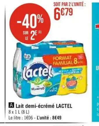 Casino Supermarchés A Lait demi-écrémé LACTEL 8x 1 L (8L) offre