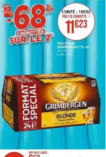 Casino Supermarchés Bière Blonde GRIMBERGEN 6,7% vol. 24 x 25 cl (6L) offre