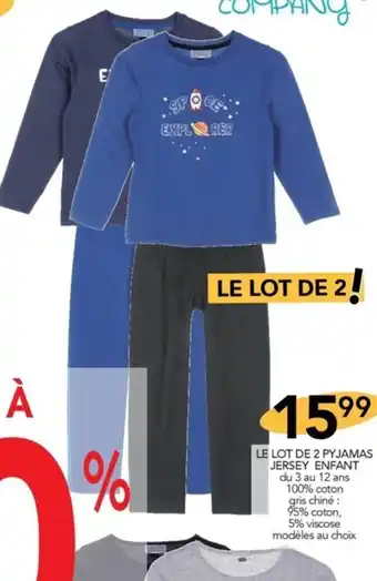 Stokomani LE LOT DE 2 PYJAMAS JERSEY ENFANT du 3 au 12 ans 100% coton gris chiné: 95% coton, 5% viscose modèles au choix offre
