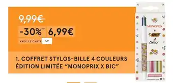 Monoprix Monoprix / bic coffret stylos-bille 4 couleurs édition limitée offre