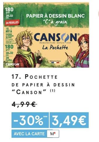 Monoprix Canson pochette de papier à dessin offre