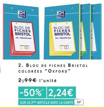 Oxford bloc de fiches bristol colorées