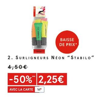 Monoprix Stabilo surligneurs néon offre