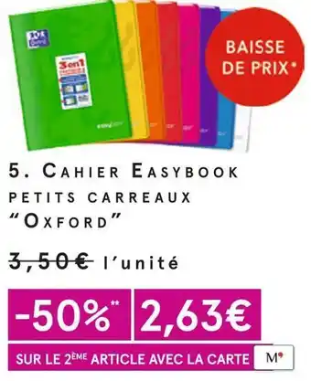 Monoprix Oxford cahier easybook petits carreaux offre