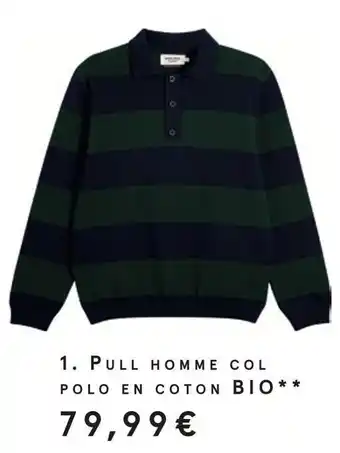 Monoprix Pull homme col polo en coton bio offre