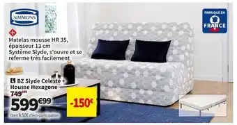 Conforama Simmons bz slyde celeste + housse hexagone offre