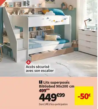 Conforama Lits superposés 90x200 cm bibliobed offre