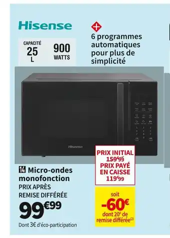 Conforama Hisense micro-ondes monofonction h25mobsh7 offre