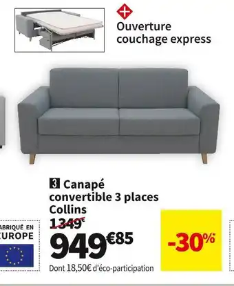 Conforama Canape convertible 3 places collins* offre