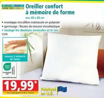 Norma Oreiller confort à mémoire de forme offre