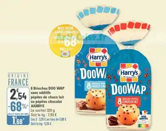 8 Brioches DOO WAP sans additifs pépites de choco lait ou pépites chocolat HARRYS