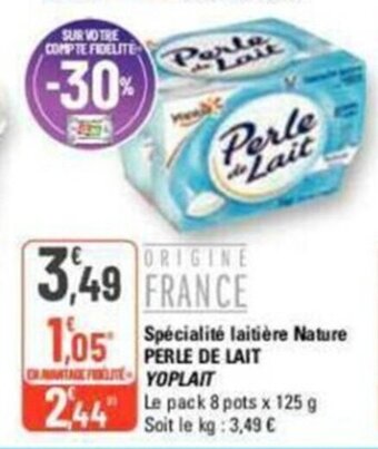 G20 Spécialité laitière Nature PERLE DE LAIT YOPLAIT offre