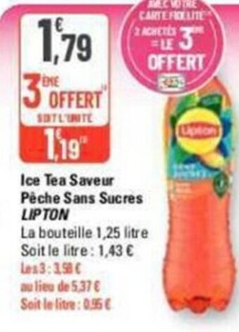 G20 Ice Tea Saveur Pêche Sans Sucres LIPTON offre