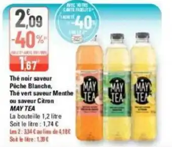 G20 The noir saveur Pêche Blanche, The Vert Saveur Menthe ou saveur citron MAY TEA offre