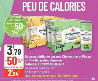 G20 Boisson pétillante saveurs Clémentine et Pêche ou Thé Darjeeling Agrumes SANPELLEGRINO MOMENTI offre
