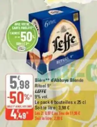 G20 Bière d'Abbaye Blonde Rituel 9 LEFFE offre
