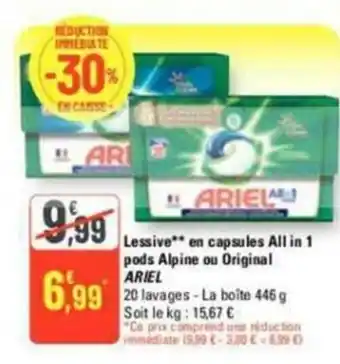 Lessive** en capsules All in 1 pods Alpine ou Original ARIEL