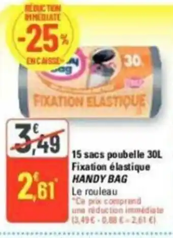 G20 15 sacs poubelle 30L Fixation élastique HANDY BAG offre
