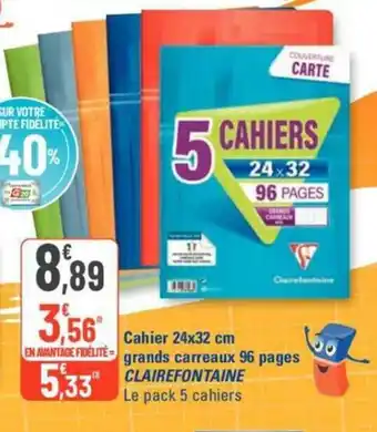 Cahier 24x32 cm grands carreaux 96 pages CLAIREFONTAINE Le pack 5 cahiers