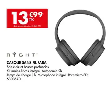 Plein ciel CASQUE SANS FIL FARA offre