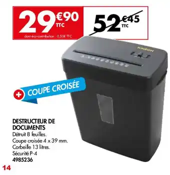 Plein ciel DESTRUCTEUR DE DOCUMENTS offre