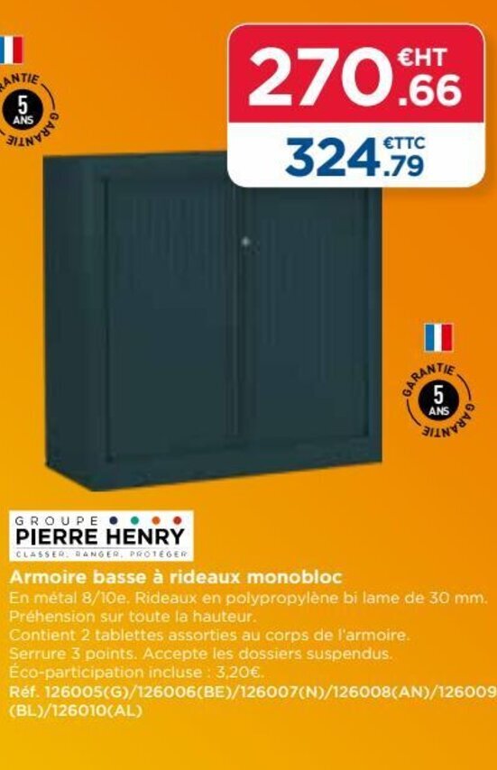 Promo Armoire basse à rideaux monobloc chez Top Office