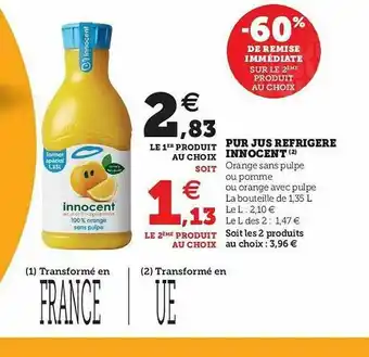 U Express Pur Jus Réfrigéré Innocent offre