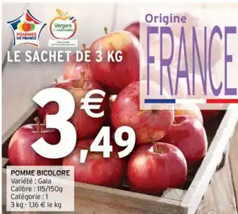 Intermarché POMME BICOLORE Variété : Gala Calibre: 115/150g Catégorie : 1 3 kg - 1,16 € le kg offre