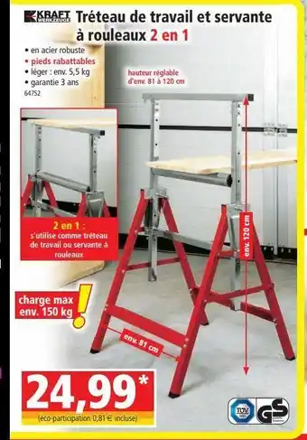 Tréteau de travail et servante à rouleaux 2 en