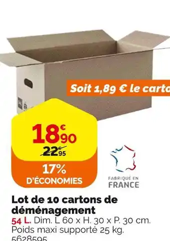Weldom Lot de 10 cartons de déménagement offre