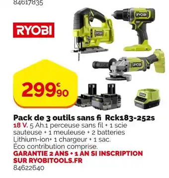 Weldom Ryobi pack de 3 outils sans fi rck183-252s offre