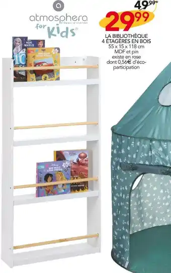 Stokomani Atmosphera la bibliothèque 4 étagères en bois offre