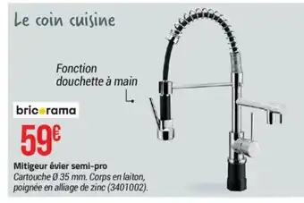 Bricorama Mitigeur évier semi-pro Cartouche Ø 35 mm. Corps en laiton, poignée en alliage de zinc (3401002). offre