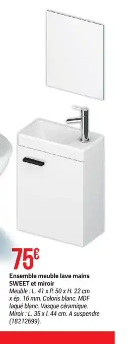Bricorama Ensemble meuble lave mains SWEET et miroir offre