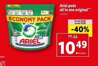 Lidl Ariel pods all in one original**** offre