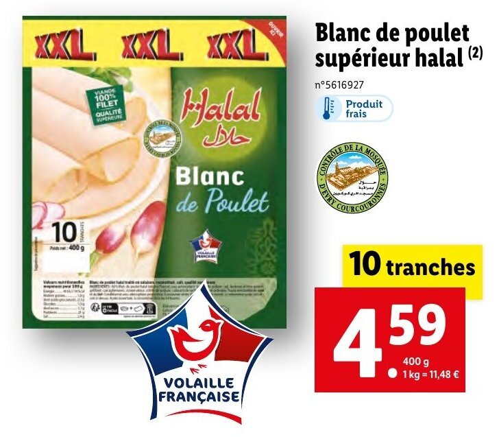 Promo Blanc de poulet supérieur halal (²) chez Lidl